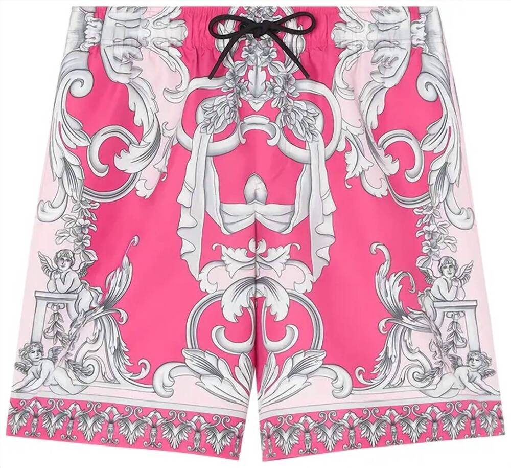 NEW VERSACE men's baroque swim trunk in royal pink and grey
